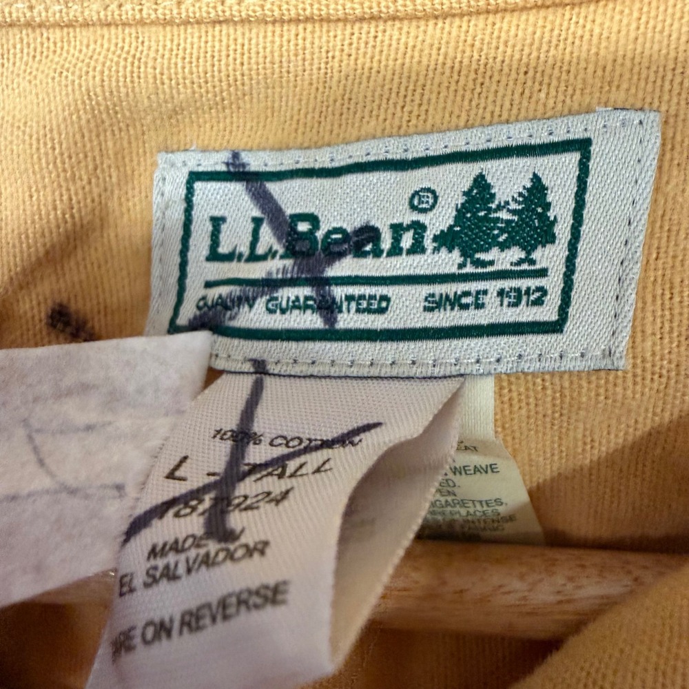 LL Bean Mens Chamois Cloth Shirt Mustard Yellow Long Sleeve Tall L 187924 - Picture 3 of 4